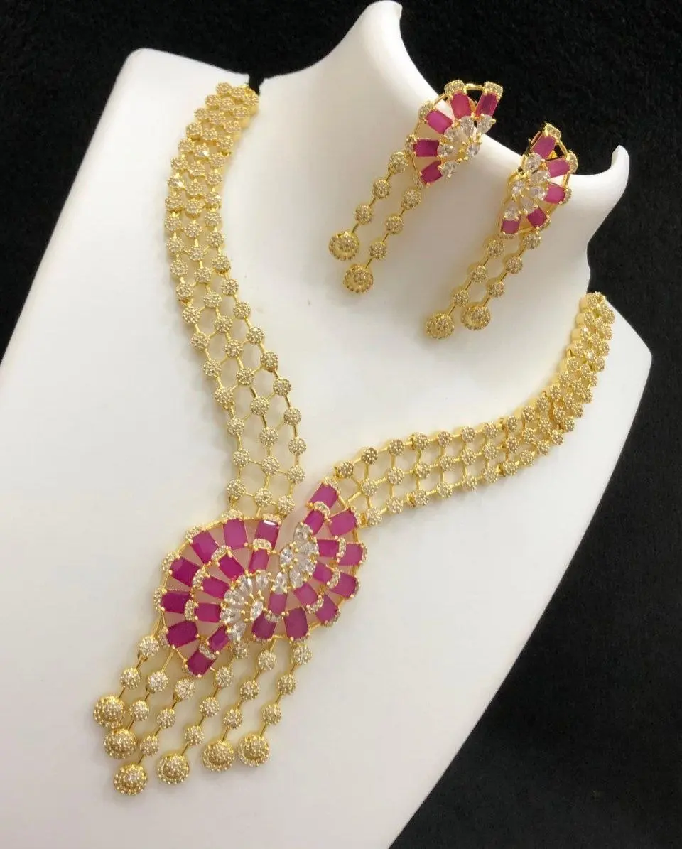 Rani Spiral CZ AD Stone Necklace set